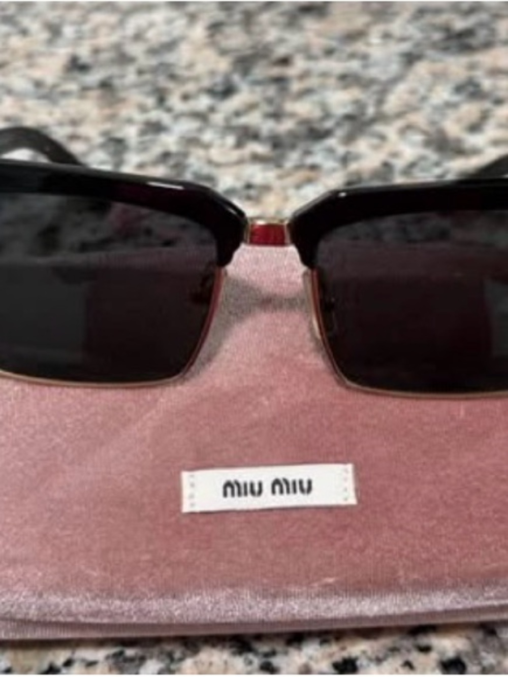 Miu Miu Black Rectangular Lens Sunglasses with Gold Accents
